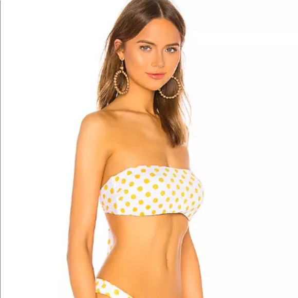 Luli fama itsy yellow dot bikini bandeau top med - Picture 3 of 4